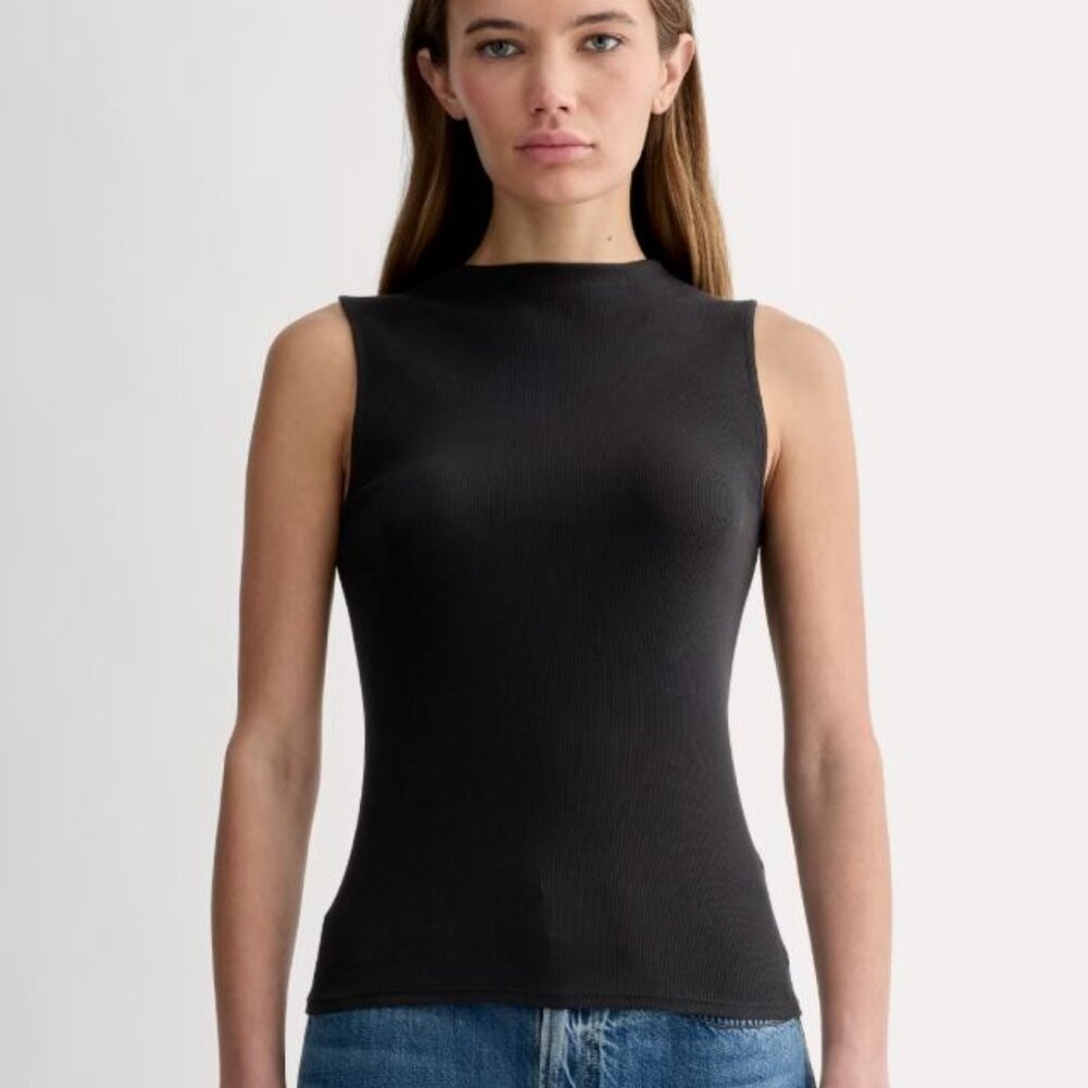 Everlane The Luxe Rib Funnel-Neck Tank, Black (S)
